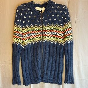 Liz Claiborne Navy and Multicolor Zip-Up Sweater